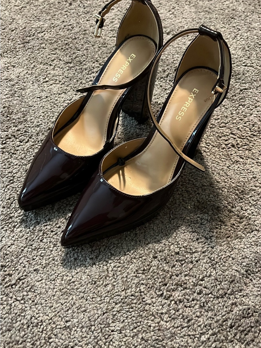 Express Women's Dark Burgundy Patent Pointed-Toe Ankle-Strap Pumps